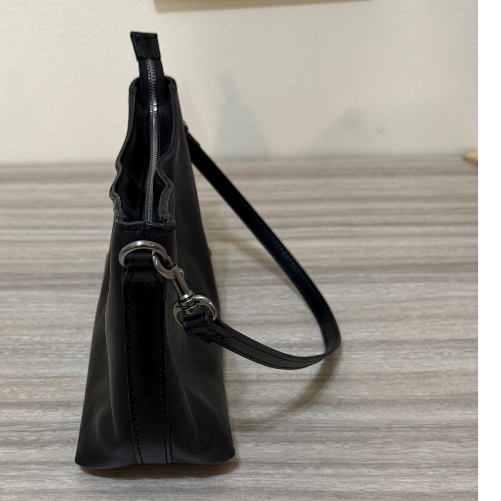 Patricia Nash Black Leather Shoulder Bag‎ Silver Hardware Zip Small Hobo Purse - Picture 8 of 16